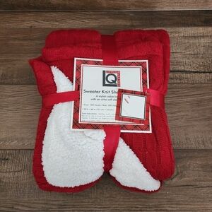 Red Sweater Knit Sherpa Throw Blanket 50” x 60” White Warm Christmas Gift